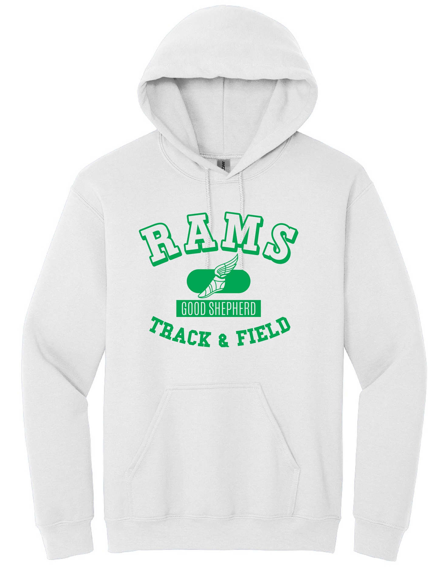 Good Shepherd Track and Field White Hoodie Green Print