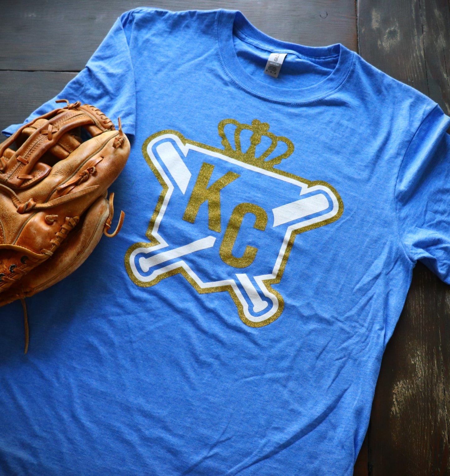 GLITTER Crown and Crossed Bats Crew Neck T-Shirt