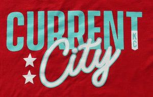 Current City Red with Teal Print