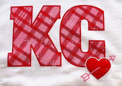 White Plaid KC with Heart Sweatshirt - KC Shirts