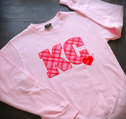 Pink Plaid KC with Heart Sweatshirt