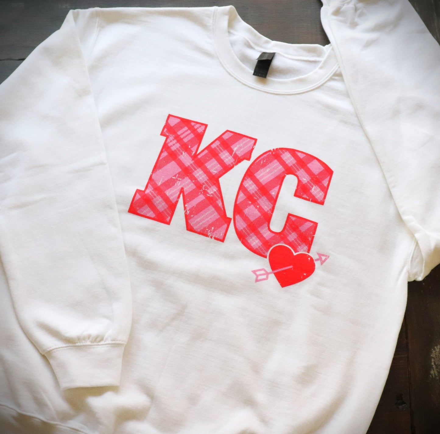 White Plaid KC with Heart Sweatshirt - KC Shirts