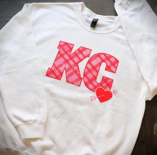 White Plaid KC with Heart Sweatshirt - KC Shirts