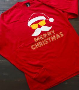 Hipster Santa Long Sleeve Red T-Shirt