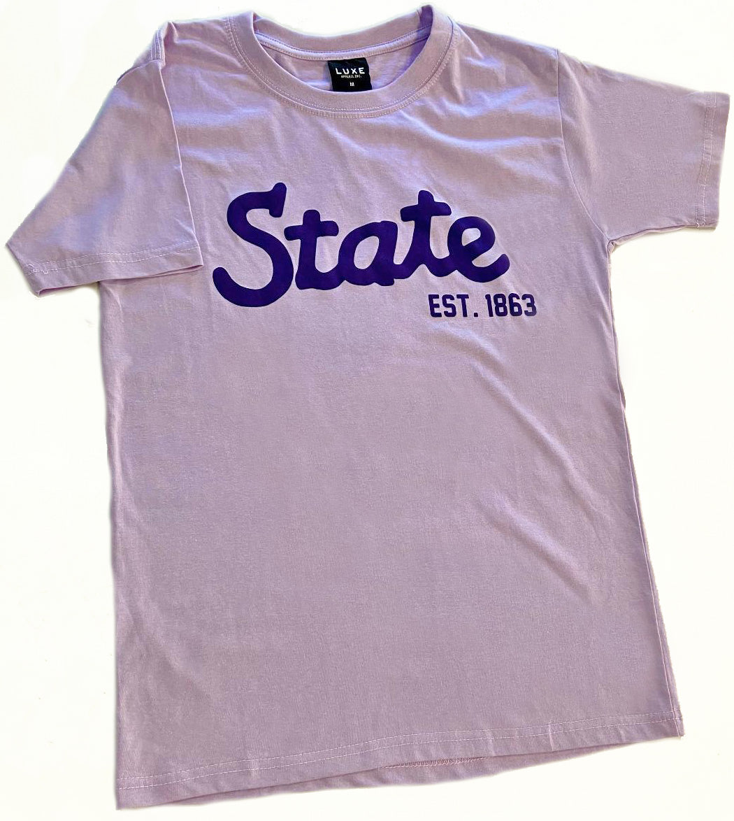 K-State Lavender Crew Neck State Short Sleeve T-shirt