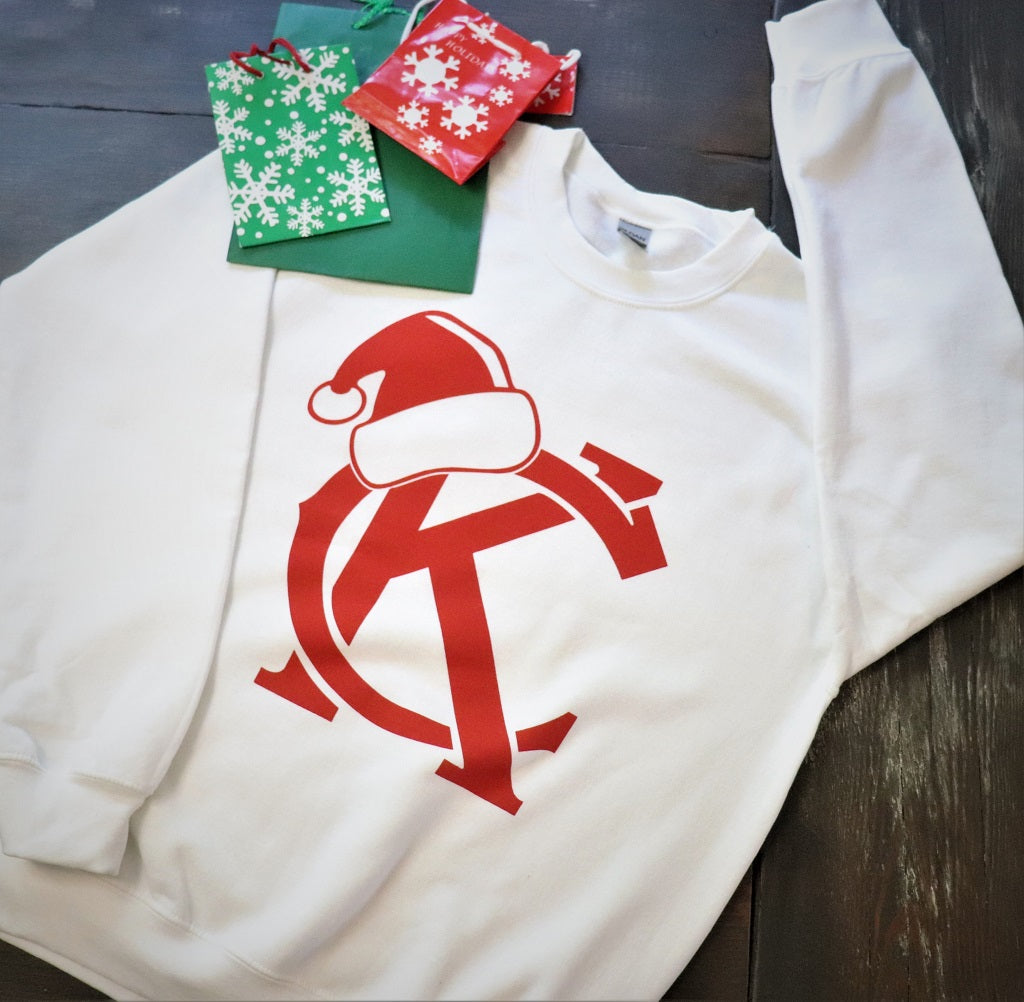 KC Santa Hat - White Crew Sweatshirt