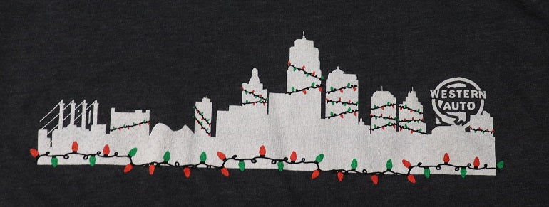 Kansas City Skyline with Christmas Lights Short Sleeve Dark Gray