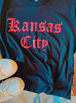 Kansas City in Old English Font Red Ink