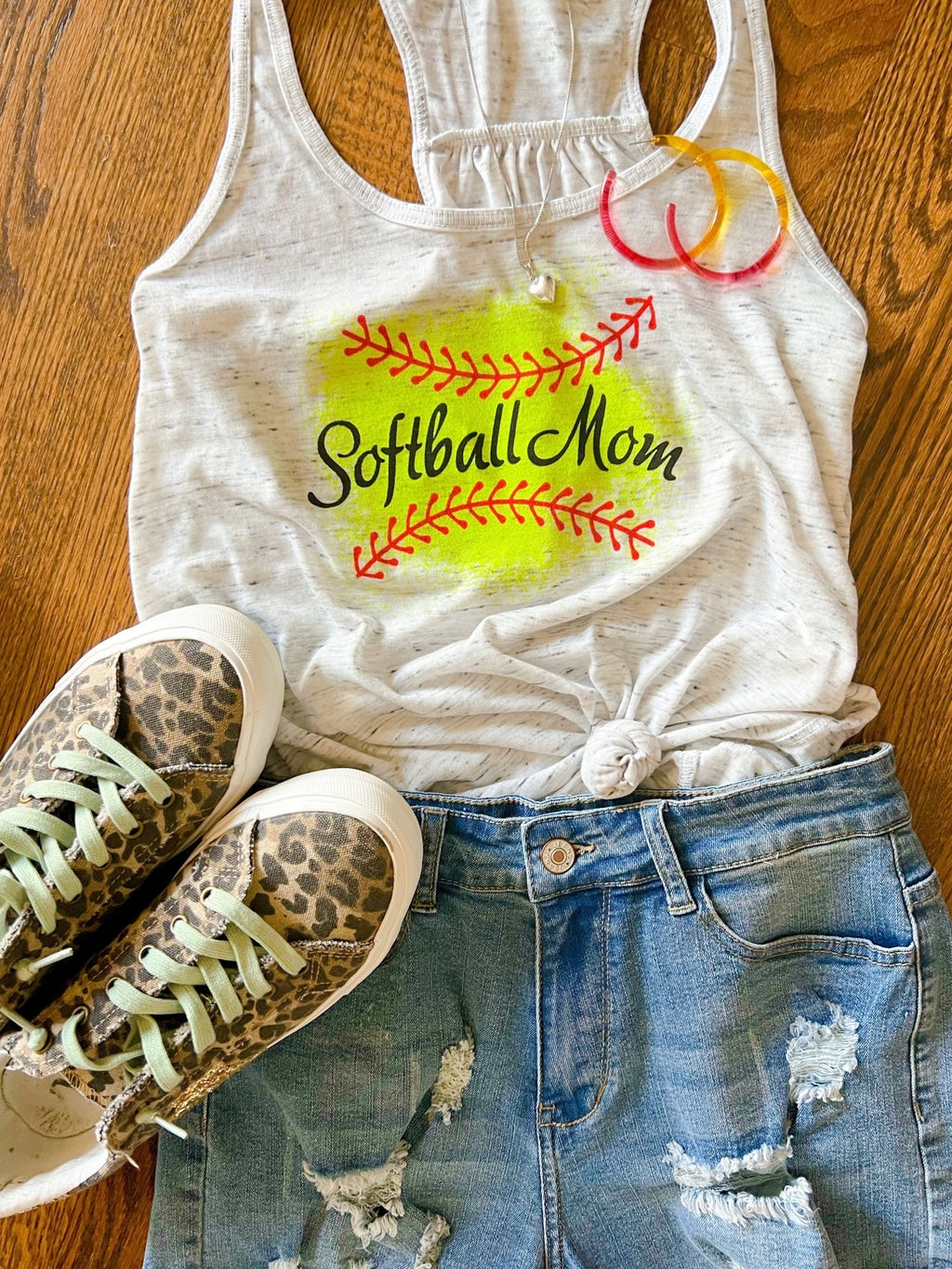 Softball Mom yellow print tank