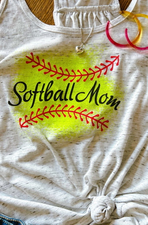 Softball Mom yellow print tank