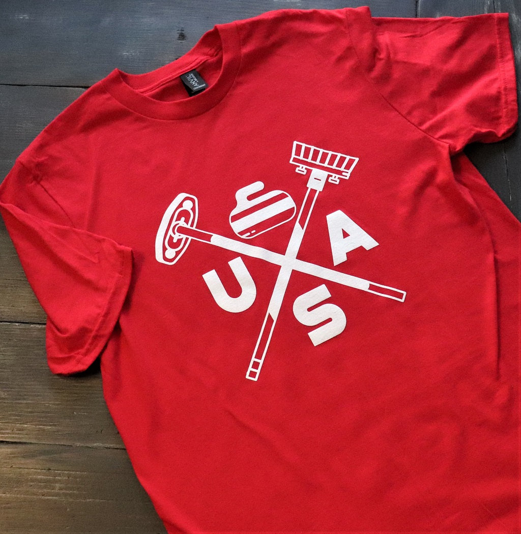 Red USA Curling T-shirt